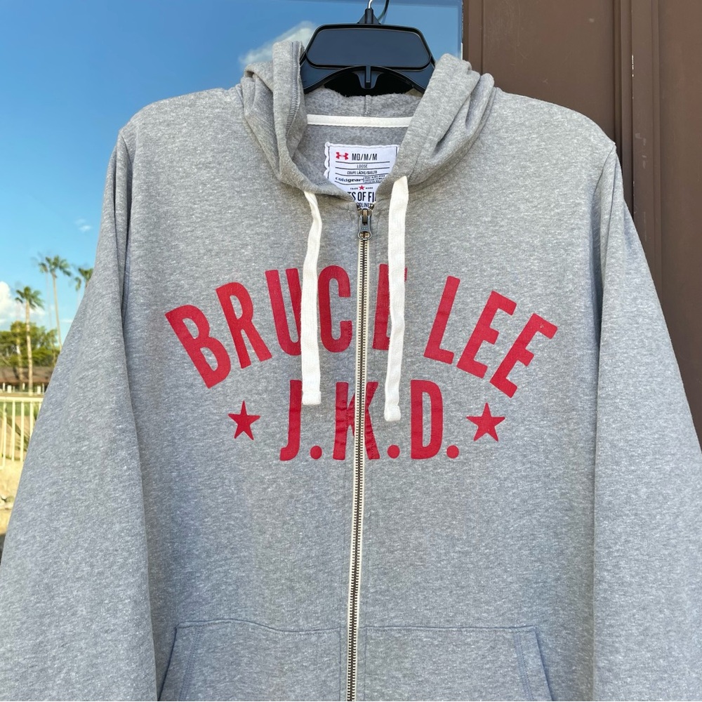 Under Armour Gray Full-Zip Hoodie with Red Bruce Lee J.K.D. Graphic - Picture 1 of 15